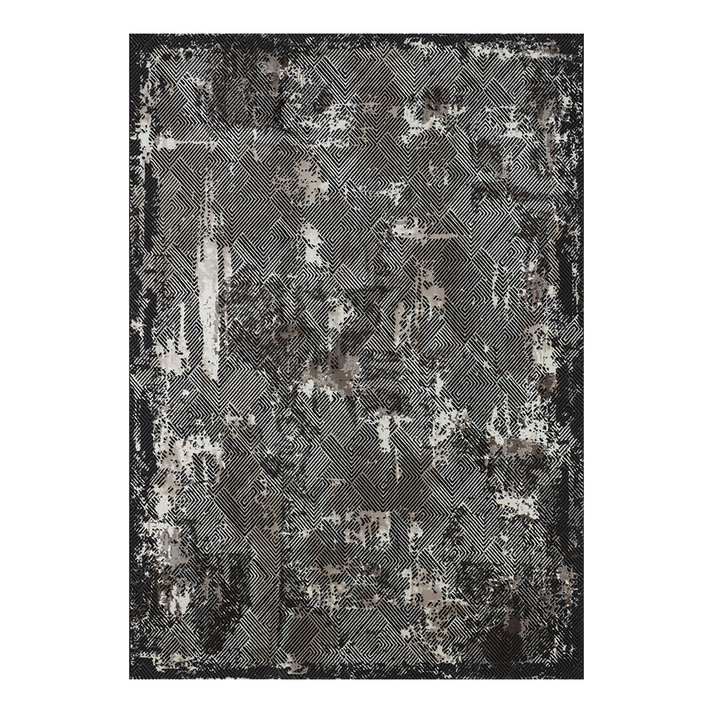 Ufuk: Retro Geometric Linear Pattern Carpet Rug; (100×400)cm, Grey 1
