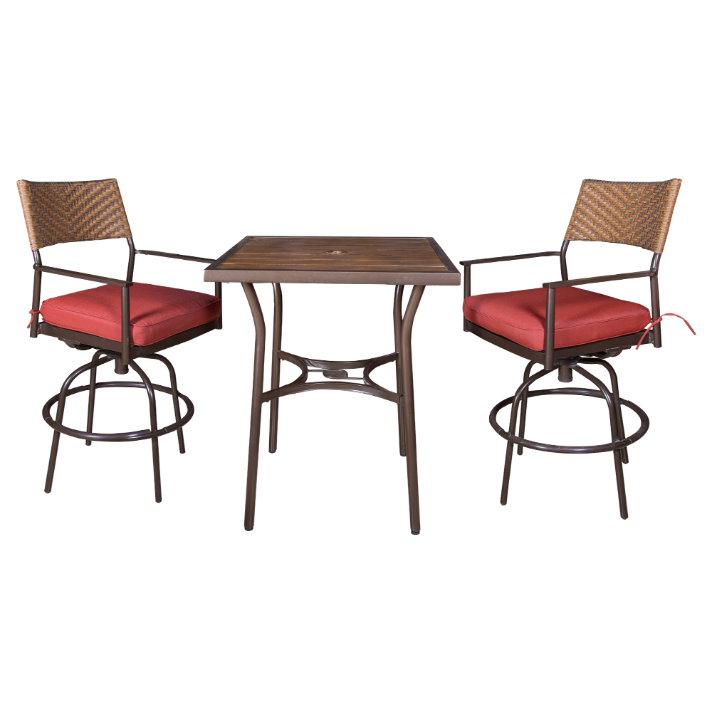 Bar Table; (62x64x117)cm + 2 Bar Chairs, Dark Grey/Red 1