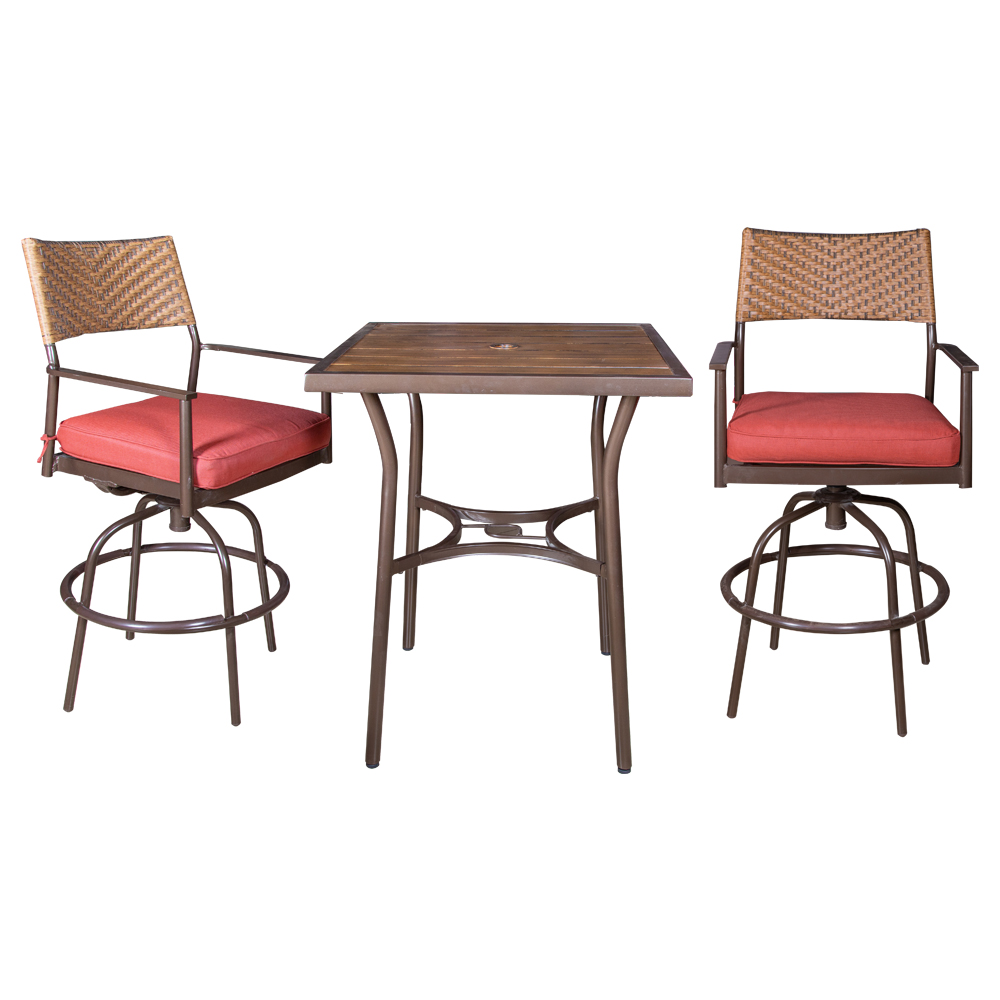 Bar Table; (62x64x117)cm + 2 Bar Chairs, Dark Grey/Red