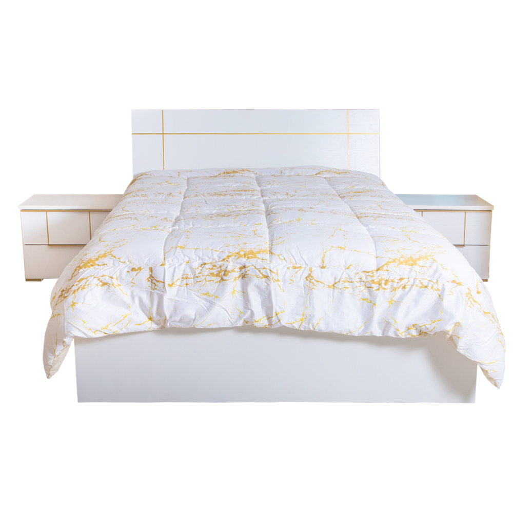 Queen Bed (150×200)cm + 2 Night Stands, White/Gold 1