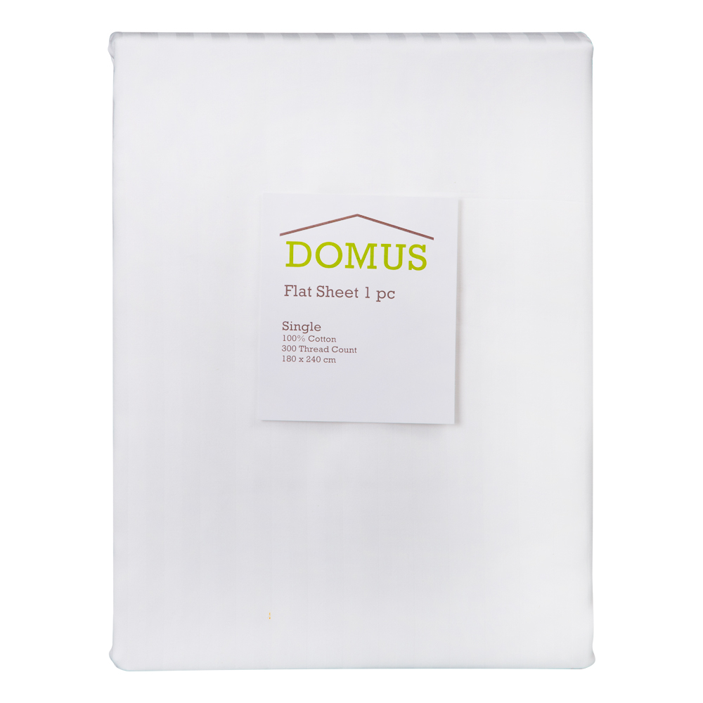 Domus: Queen Flat Bed Sheet, 1pc: 1cm Striped; (240×260)cm, White 1