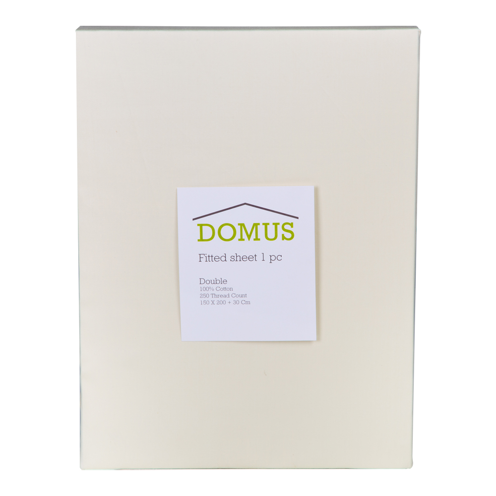 Domus: Fitted Queen Bed Sheet, 250T 100% Cotton; (150×200+30)cm, Ivory 1
