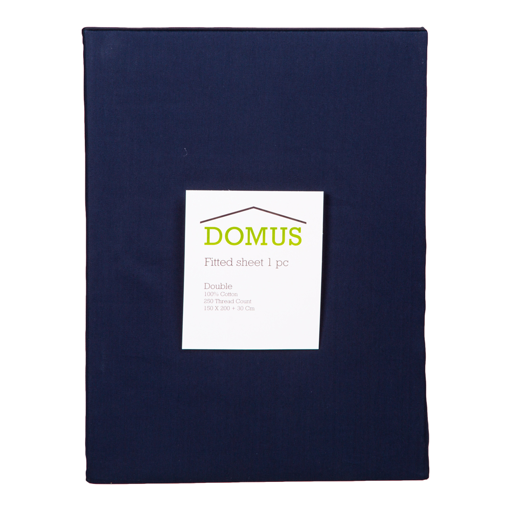 Domus: Fitted Queen Bed Sheet, 250T 100% Cotton; (150×200+30)cm, Navy 1