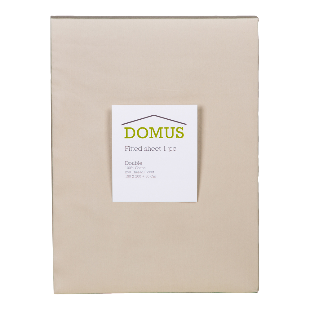 Domus: Fitted Queen Bed Sheet, 250T 100% Cotton; (150×200+30)cm, Stone 1