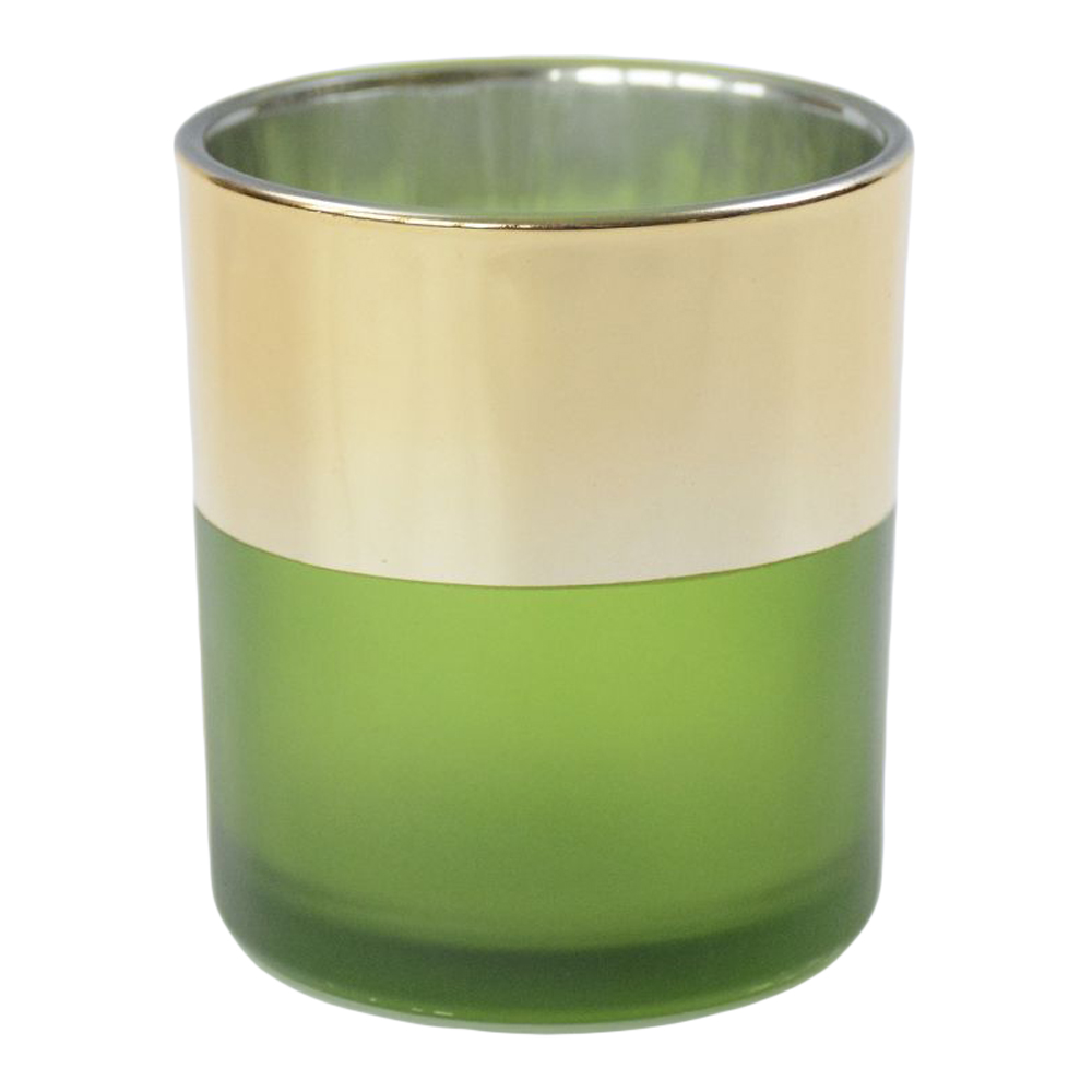 Glass Candle Holder; (7×8)cm, Green/Gold 1