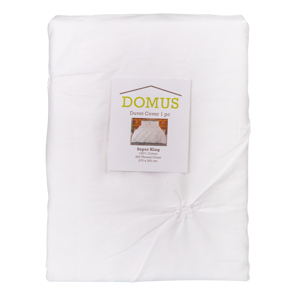 Domus: SuperKing Duvet Cover: 1pc: Pinch Pleats; (260×270)cm, White 1