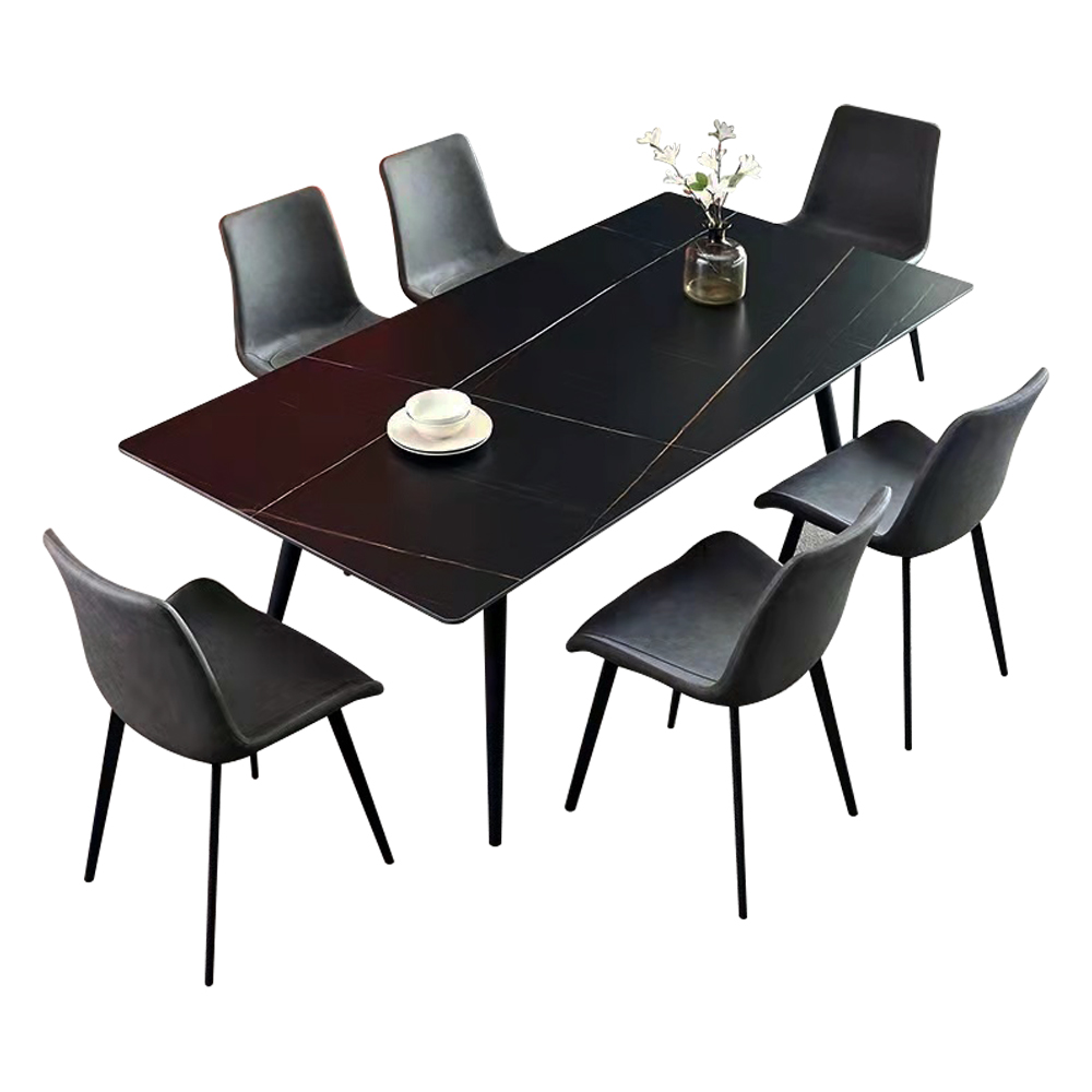 Sintered Stone Dining Table; (1.8×0.9)Mts + 6 Side Chairs, L. Black Gold/B