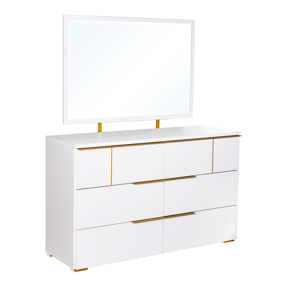 Dresser; (137x45x84)cm + Mirror; (111.6x75x2.1)cm, White/Gold
