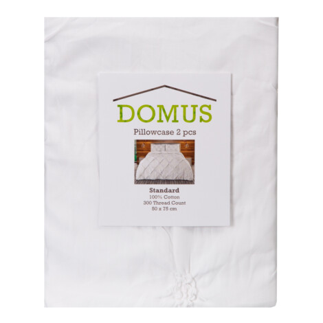 Domus: Standard Pillow Case Set 2Pcs, Pinch Pleats; (50×75)cm, White 1