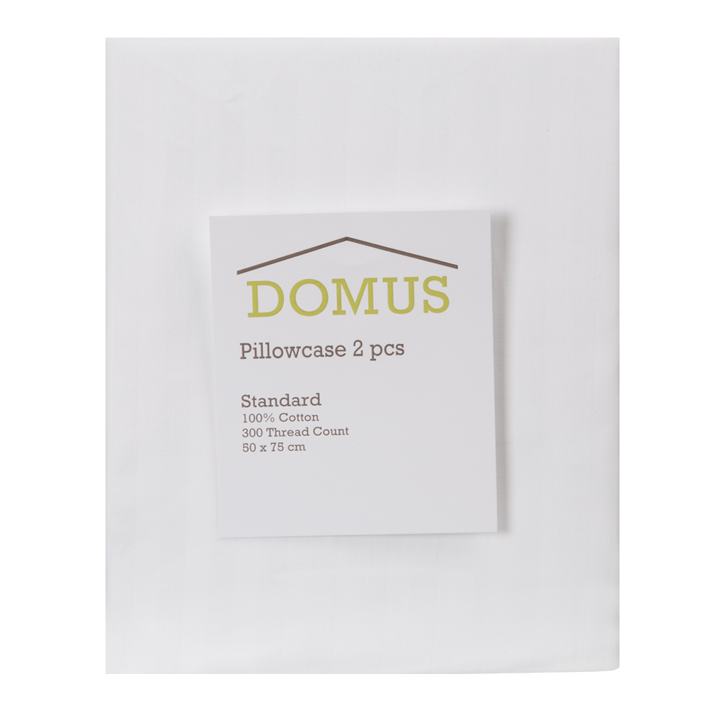 Domus: Standard Pillow Case Set 2Pcs, 1cm Striped; (50×75)cm, White 1