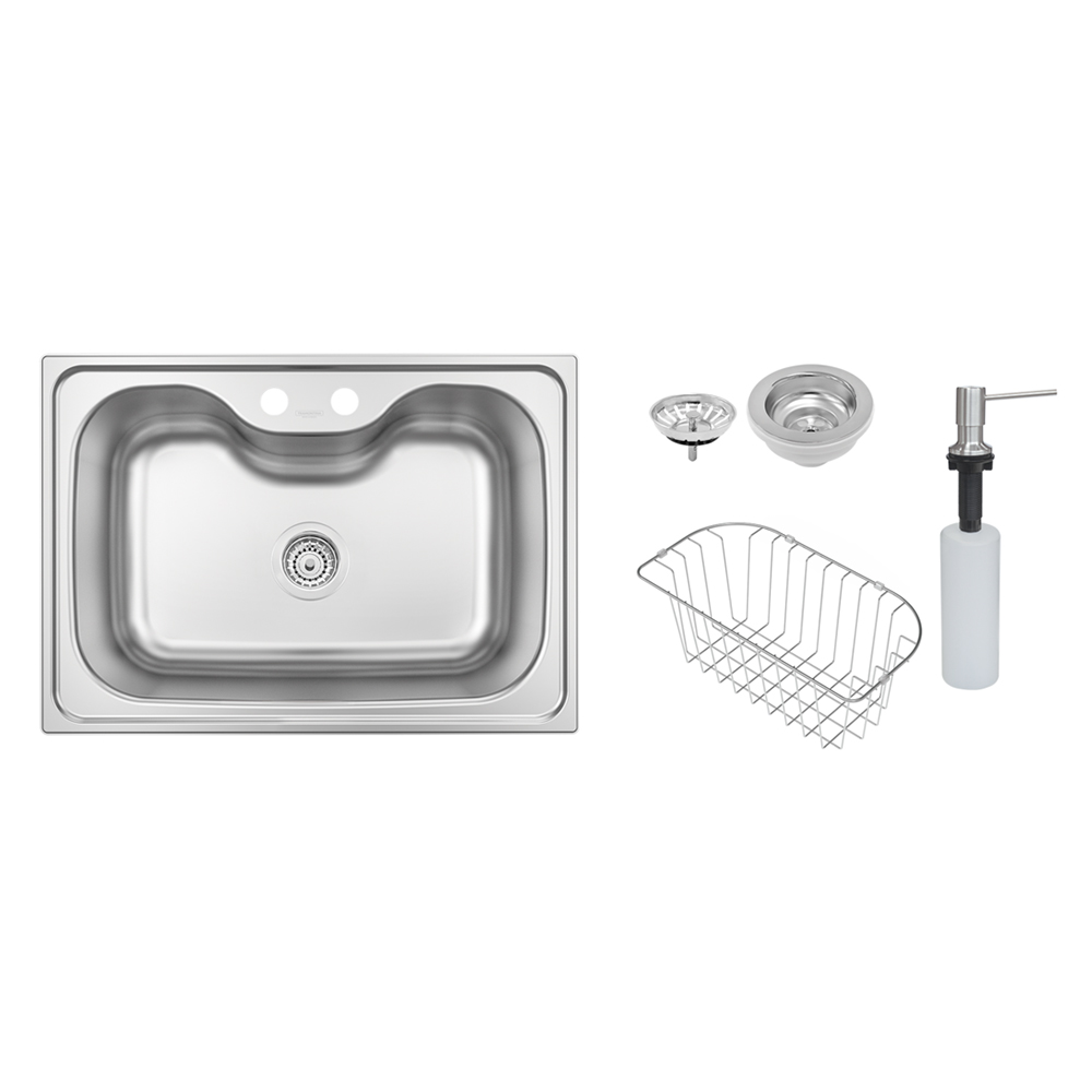 Stainless Steel Inset Kitchen Sink With Soap Dispenser And Basket; Single Bowl; (69x49)cm  + Waste