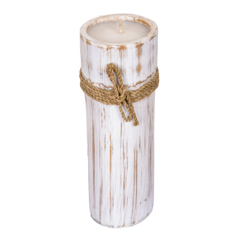 Bamboo Candle With Rope; 25cm, White Wash 1