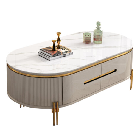 Coffee Table; (120x60x45)cm, Glossy Grey/Gold