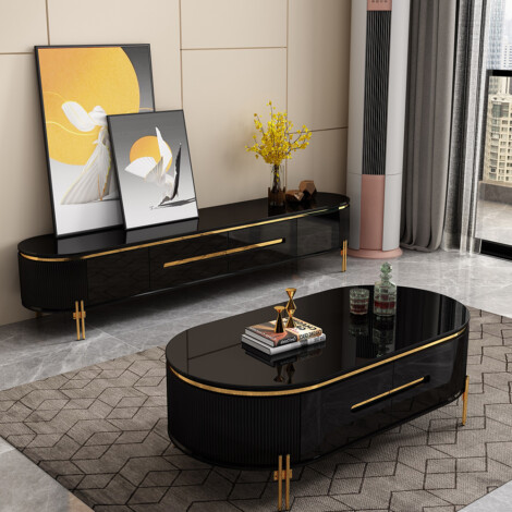 Coffee Table; (120x60x45)cm, Glossy Black/Gold 1