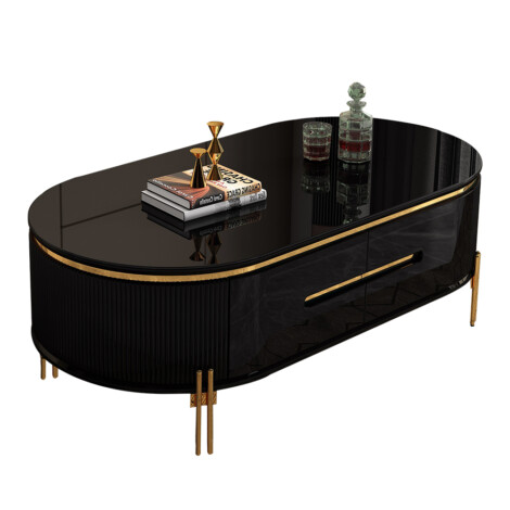 Coffee Table; (120x60x45)cm, Glossy Black/Gold
