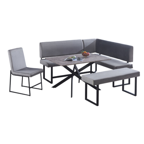 Dining Table; (120x80x75)cm + 1 Side Chair + 1 Bench + L-Shape Sofa