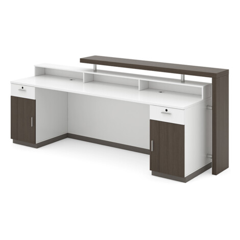 Reception Desk; (255x60x105)cm, King Walnut/White