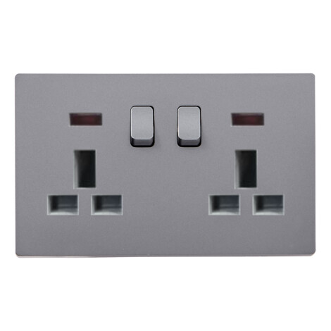 Domus: Twin 13A Switched Socket; 250V, Grey 1