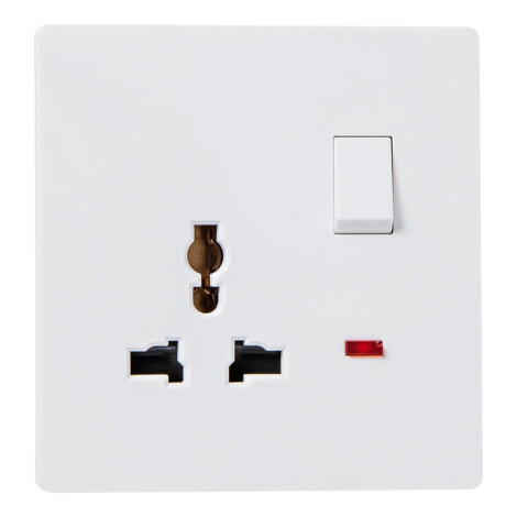 Domus: 1 Gang Switched Universal Switched Socket With Indicator, 16A, 250V, White 1