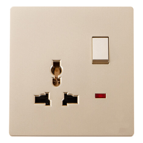 Domus: 1 Gang Switched Universal Switched Socket With Indicator, 16A, 250V, Gold 1
