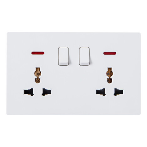Domus: 2 Gang Universal Switched Socket With Indicator, 13A, 250V, White 1