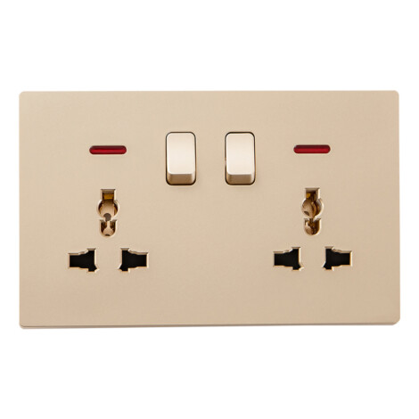 Domus: 2 Gang Universal Switched Socket With Indicator, 13A, 250V, Gold 1