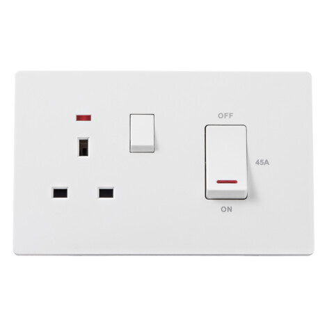 Domus: 45A Cooker Switch With 13A Socket, 250V, White 1