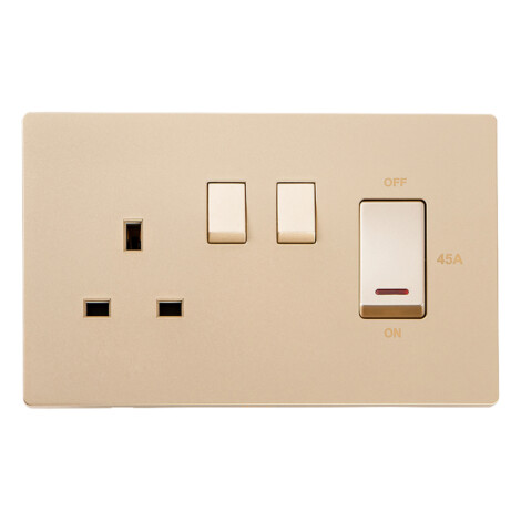 Domus: 45A Cooker Switch With 13A Socket, 250V, Gold 1