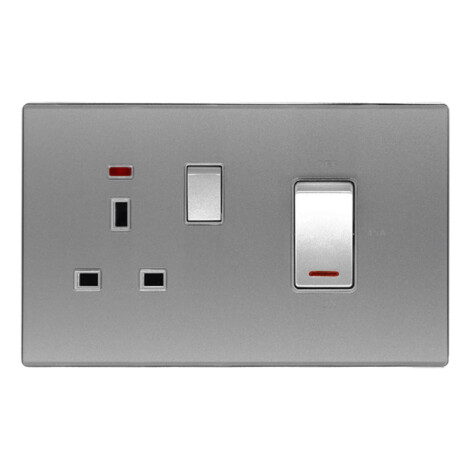 Domus: 45A Cooker Switch With 13A Socket, 250V, Brushed Silver 1