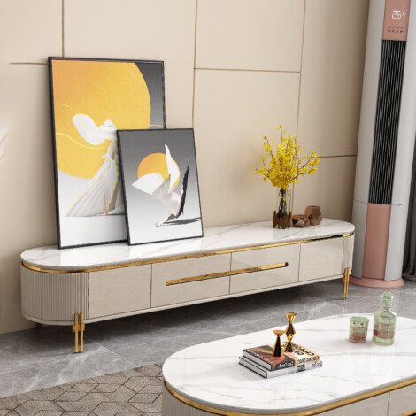 TV Cabinet; (200x40x45)cm, Glossy Grey/Gold 1