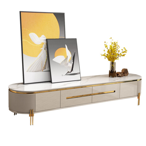 TV Cabinet; (200x40x45)cm, Glossy Grey/Gold