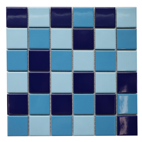G26 Mix: Glossy Mixed Blue Porcelain Mosaic Tile; (30.6×30