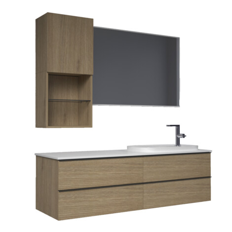 Nova: Bathroom Furniture: Main Cabinet + Side Cabinet + Mirror + Counter Top + Ceramic Basin, Walnut 1