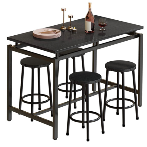 Rectangle Bar Table; (120x60x90)cm (Wood Top) + 4 Bar Stools, Black 1