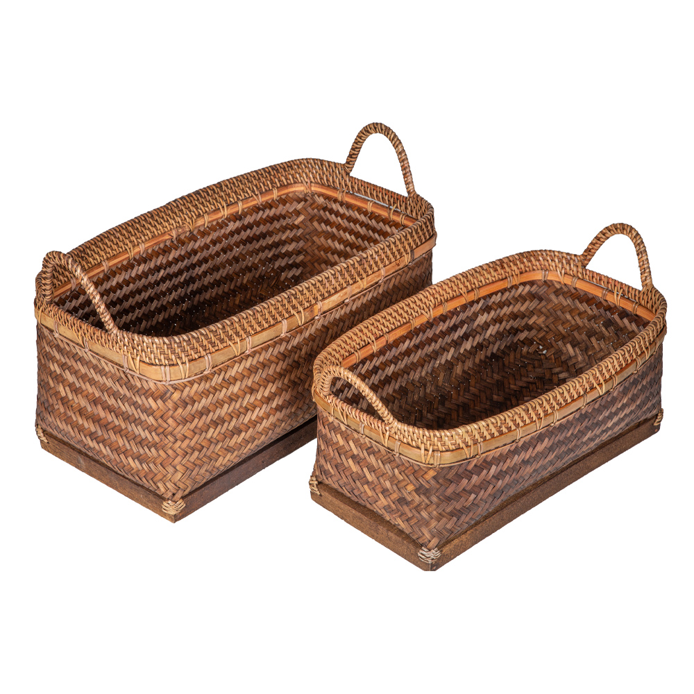 Bamboo Rectangle Basket Set; 2pcs 1