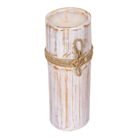 Bamboo Candle With Rope; 20cm, White Wash 1