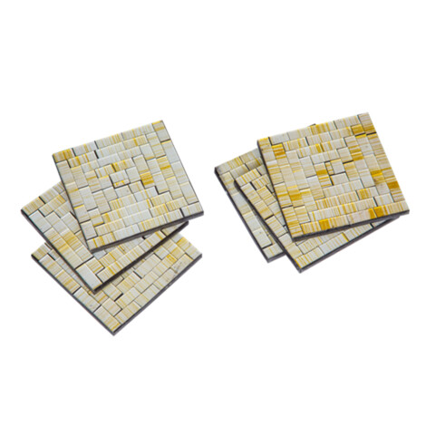 Decorative Square Coaster Set; 6pcs, White/Gold 1