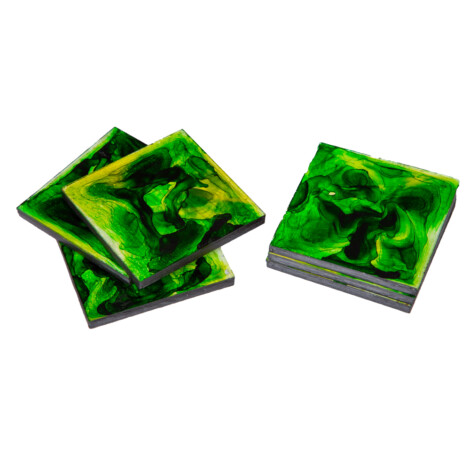 Decorative Square Ceramic Coaster Set; 6pcs, Green 1
