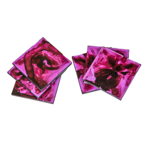 Decorative Square Ceramic Coaster Set; 6pcs, Purple 1
