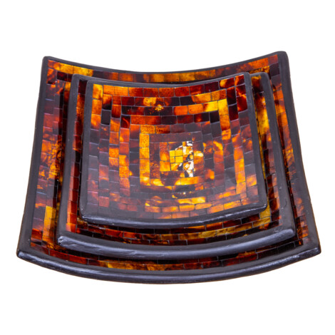 Decorative Batik Curved Plate Set; 3pcs, Brown 1