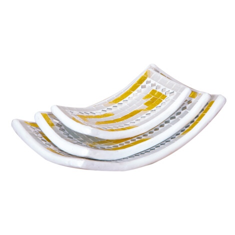 Decorative Rectangular Plate Set; 3pcs, White/Gold