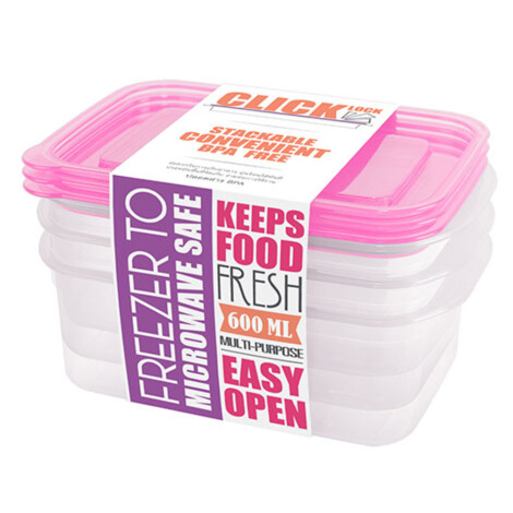 Food Container Set-600ml; 3Pcs, Pink 1