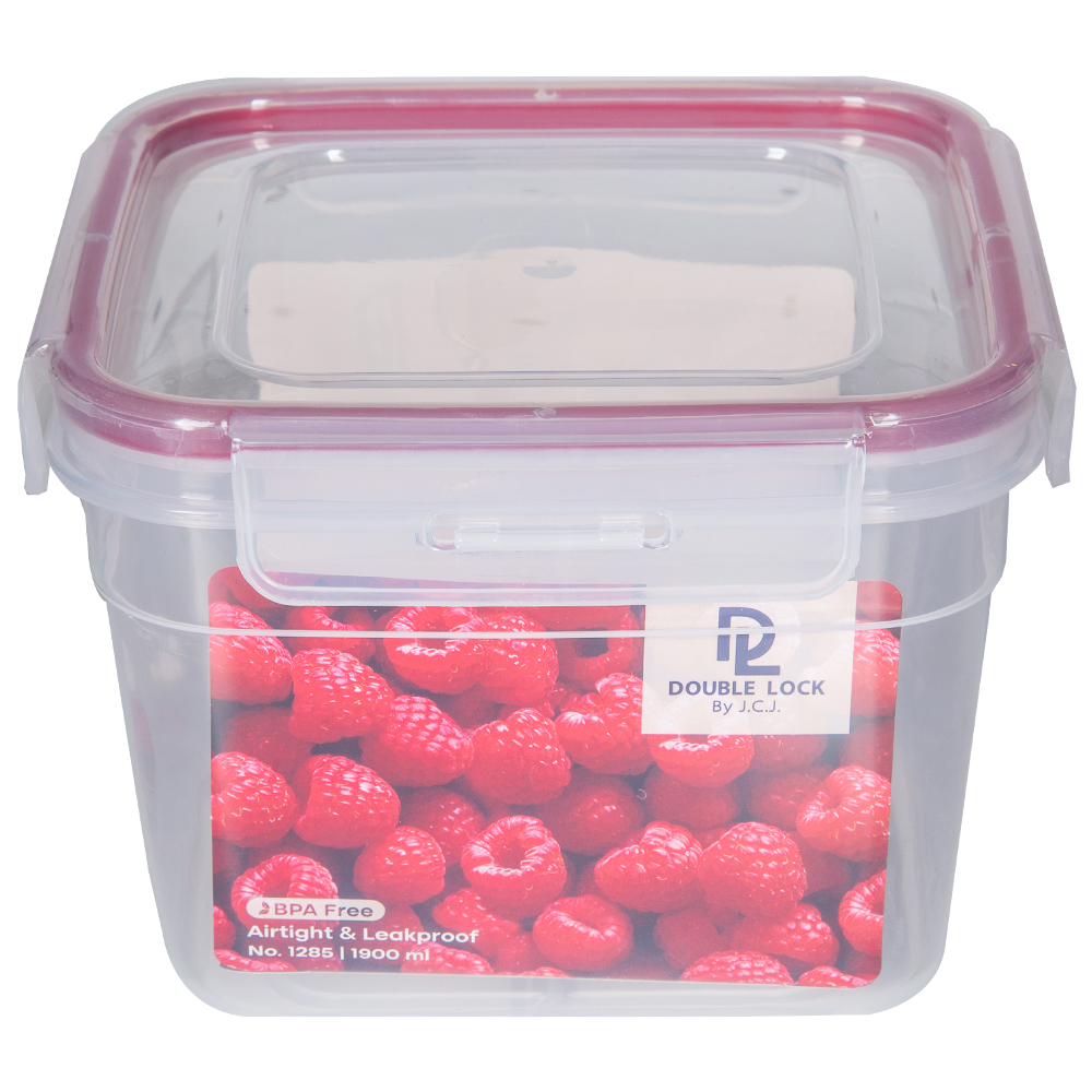 Double Lock Food Container; 1900ml, Transparent/Red 1