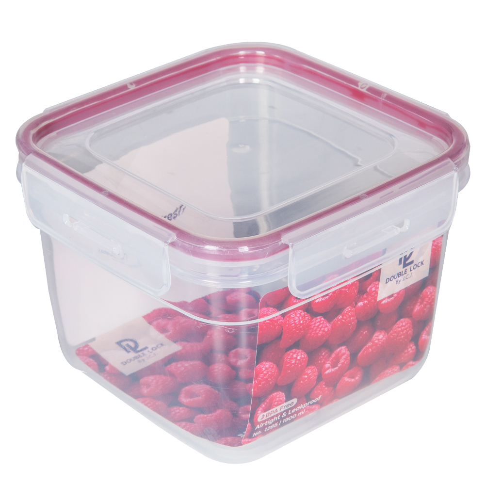 Double Lock Food Container; 1900ml, Transparent/Red