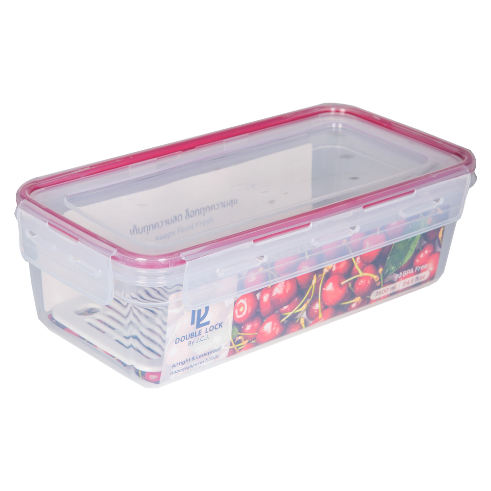 Double Lock Food Container; 2500ml, Transparent/Red