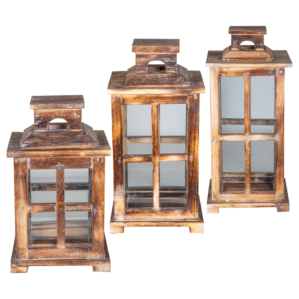 Wooden Lantern Set; 3pcs, Black Wash 1