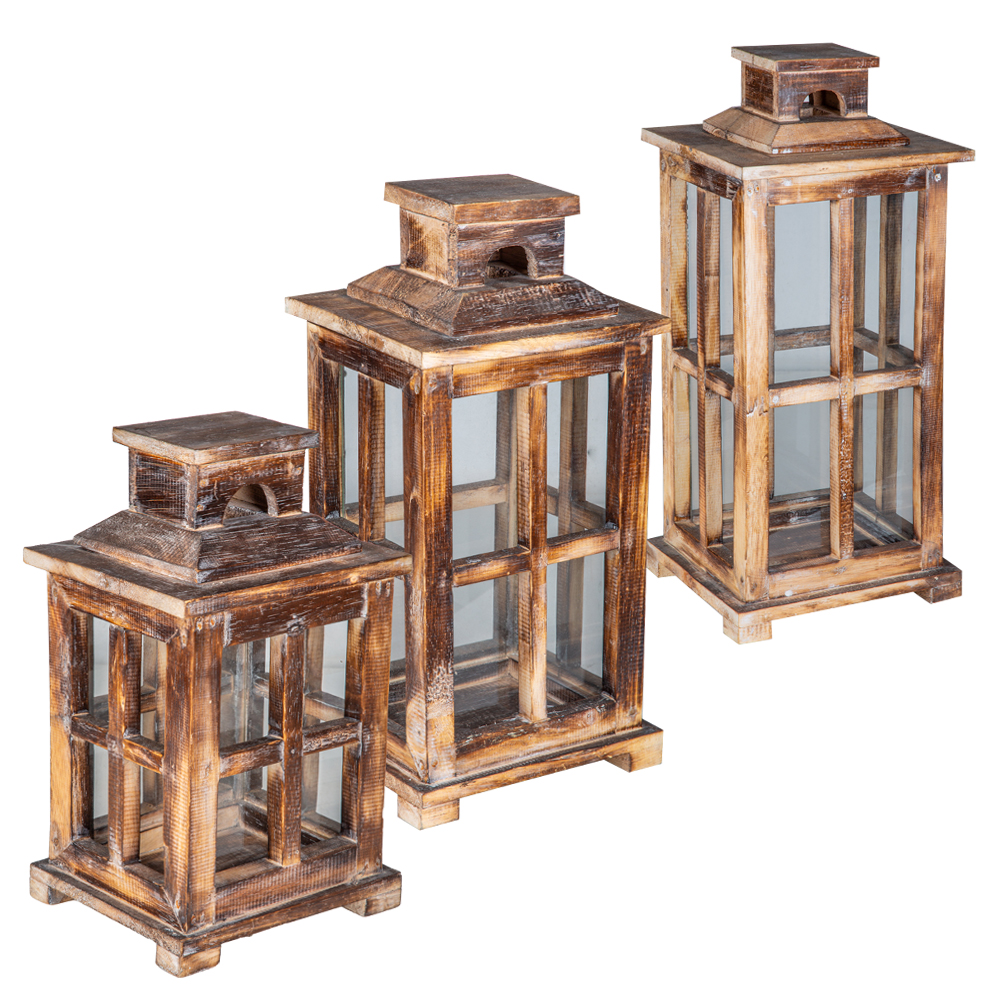 Wooden Lantern Set; 3pcs, Black Wash