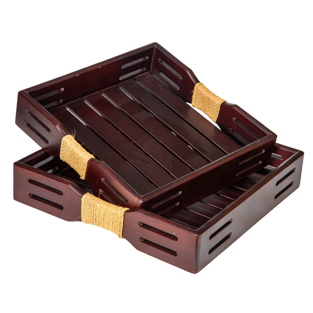 Wooden Tray Set; 2pcs, Brown 1