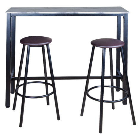 Rectangle Bar Table; (120x40x100)cm (Wood Top) + 2 Bar Stools, Brown/Black 1