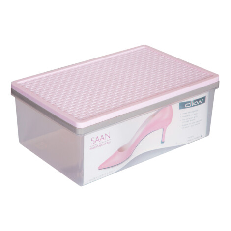 Saan Multi Purpose Storage Box With Lid, White/Grey/Pink 1